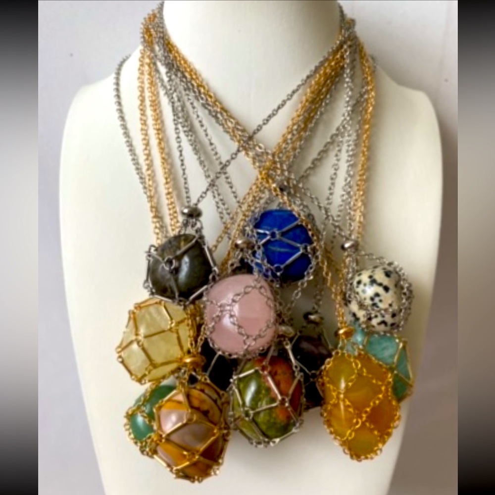 Gemstone cage necklaces